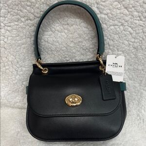 Coach Saddle Black and green ostrich  Women's Bag